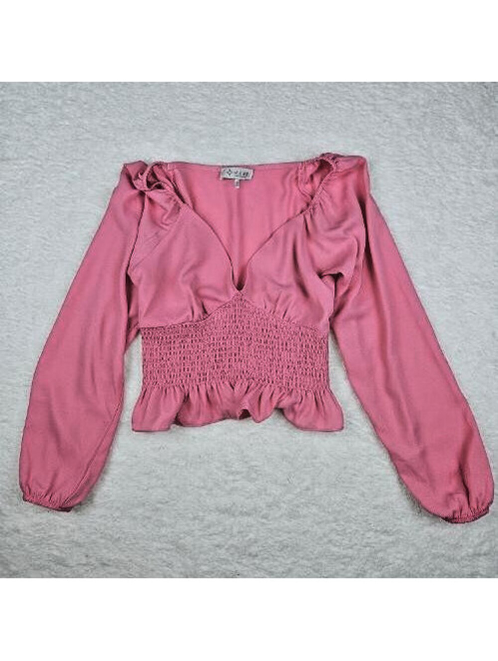 WAYF, Size: S, pink balloon long-sleeve V-neck blouse